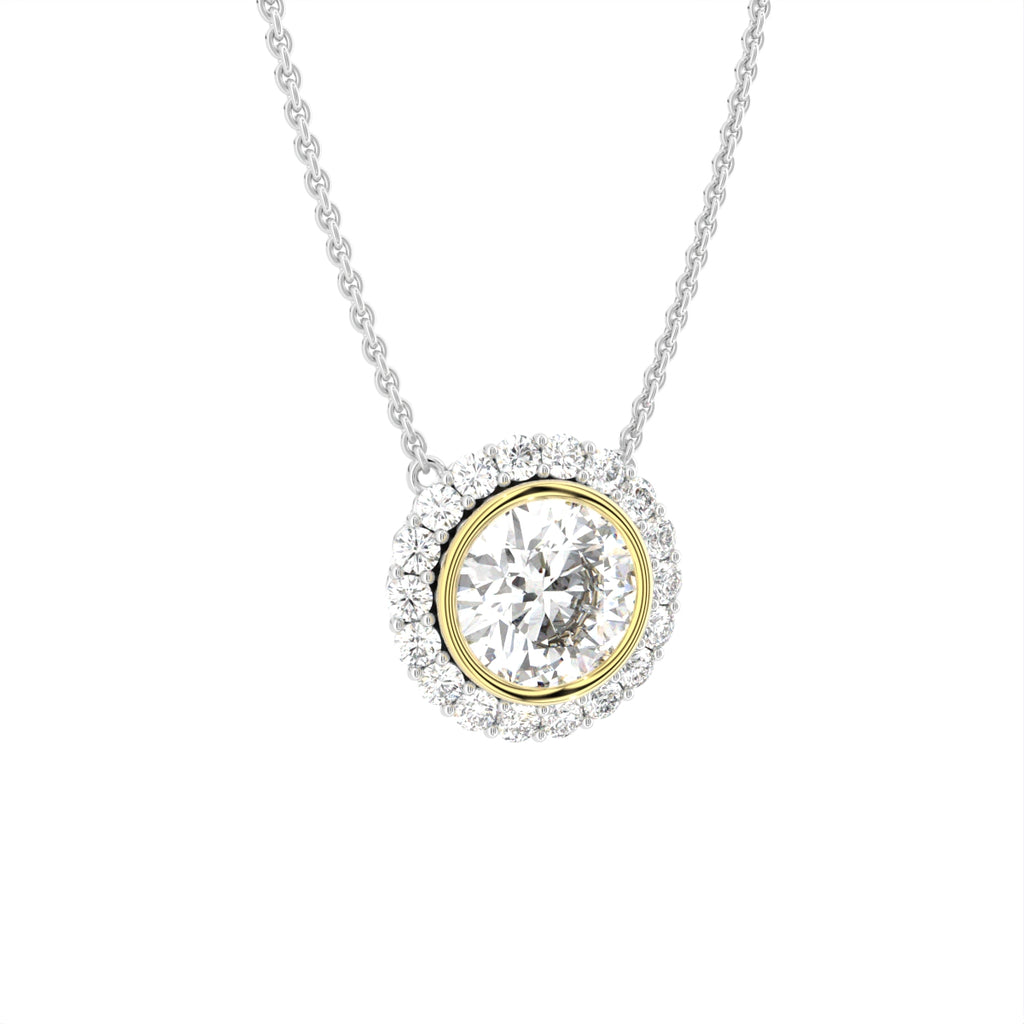18K Halo Round Diamond Pendant — 3D VIEW
