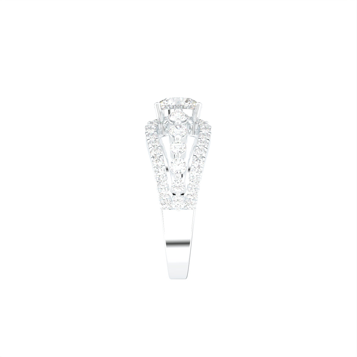 18K White Gold Bespoke Round Diamond Ring — SIDE