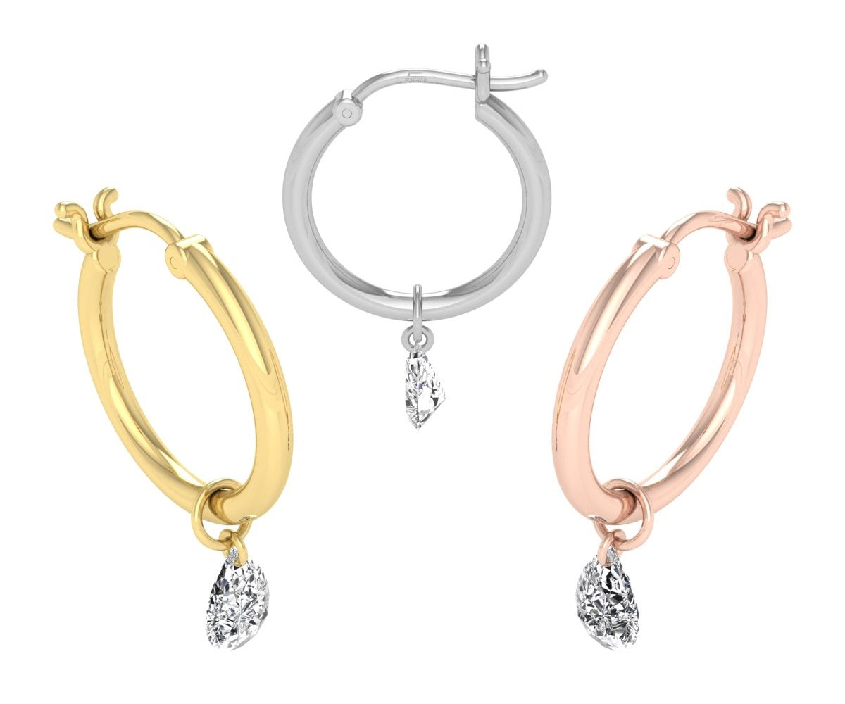 18K Pear Diamond Hoop Earrings — 3 COLOR