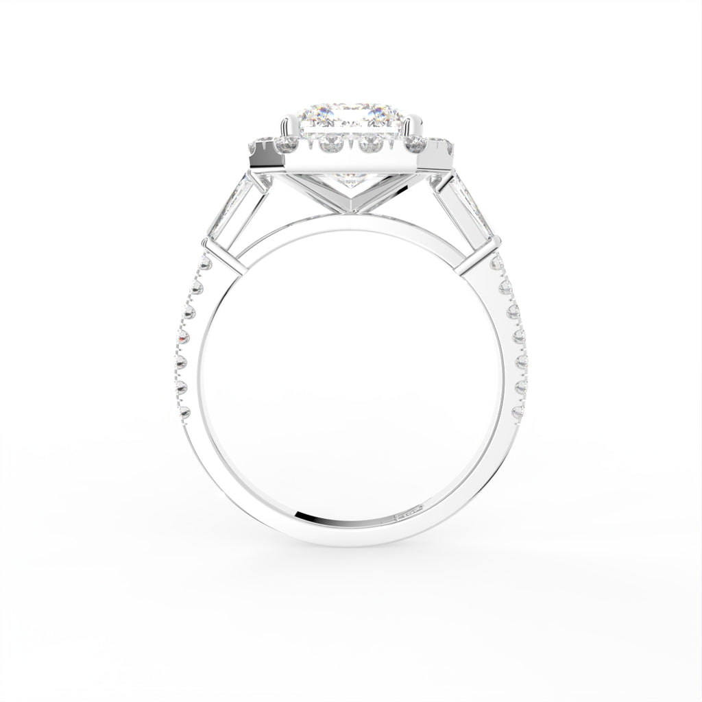 18K Halo Emerald-Cut Diamond Engagement Ring — FRONT