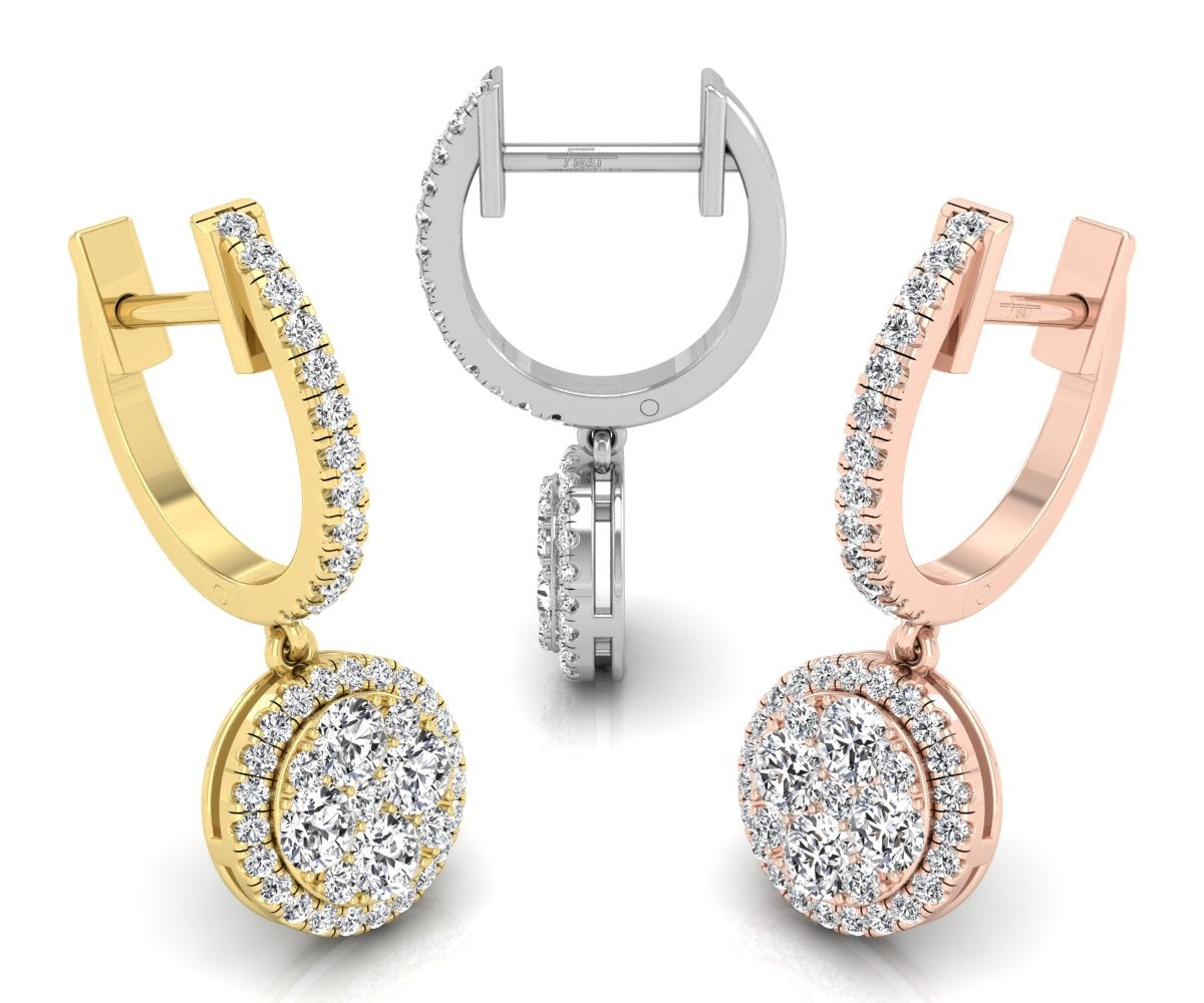 18K Halo Round Diamond Huggie Earrings — 3 COLOR