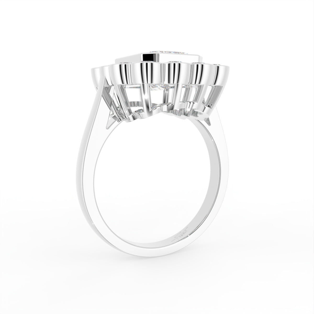 18K Halo Emerald Cut Diamond Solitaire Ring — 3D VIEW