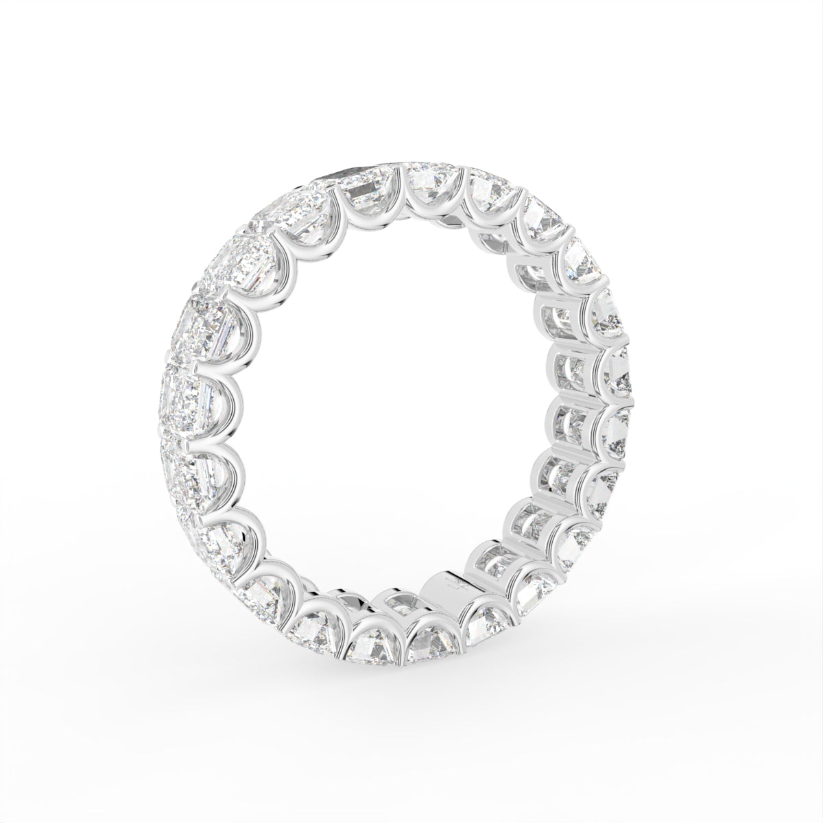 14K White Gold Emerald Diamond Full Eternity Ring — 3D VIEW