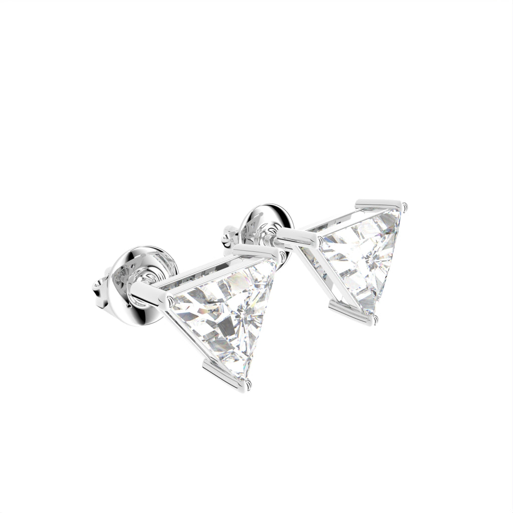 18K Triangle Solitaire Diamond Earrings — 3D VIEW