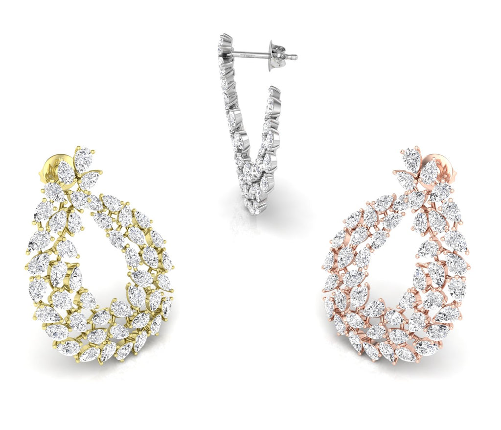 18K Floral Diamond Hoop Earrings — 3 COLOR