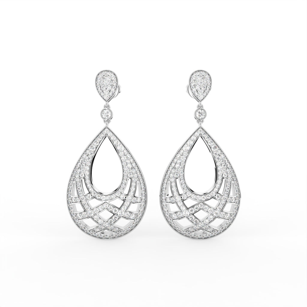 18K Drop Teardrop Diamond Earrings — TOP