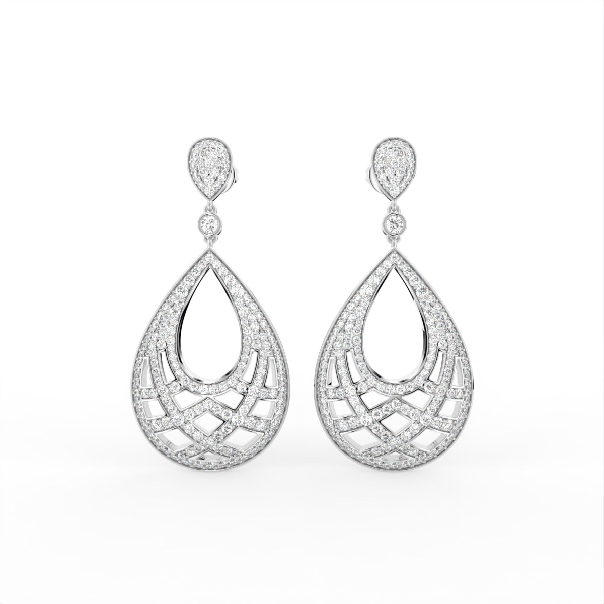 18K Drop Teardrop Diamond Earrings — TOP