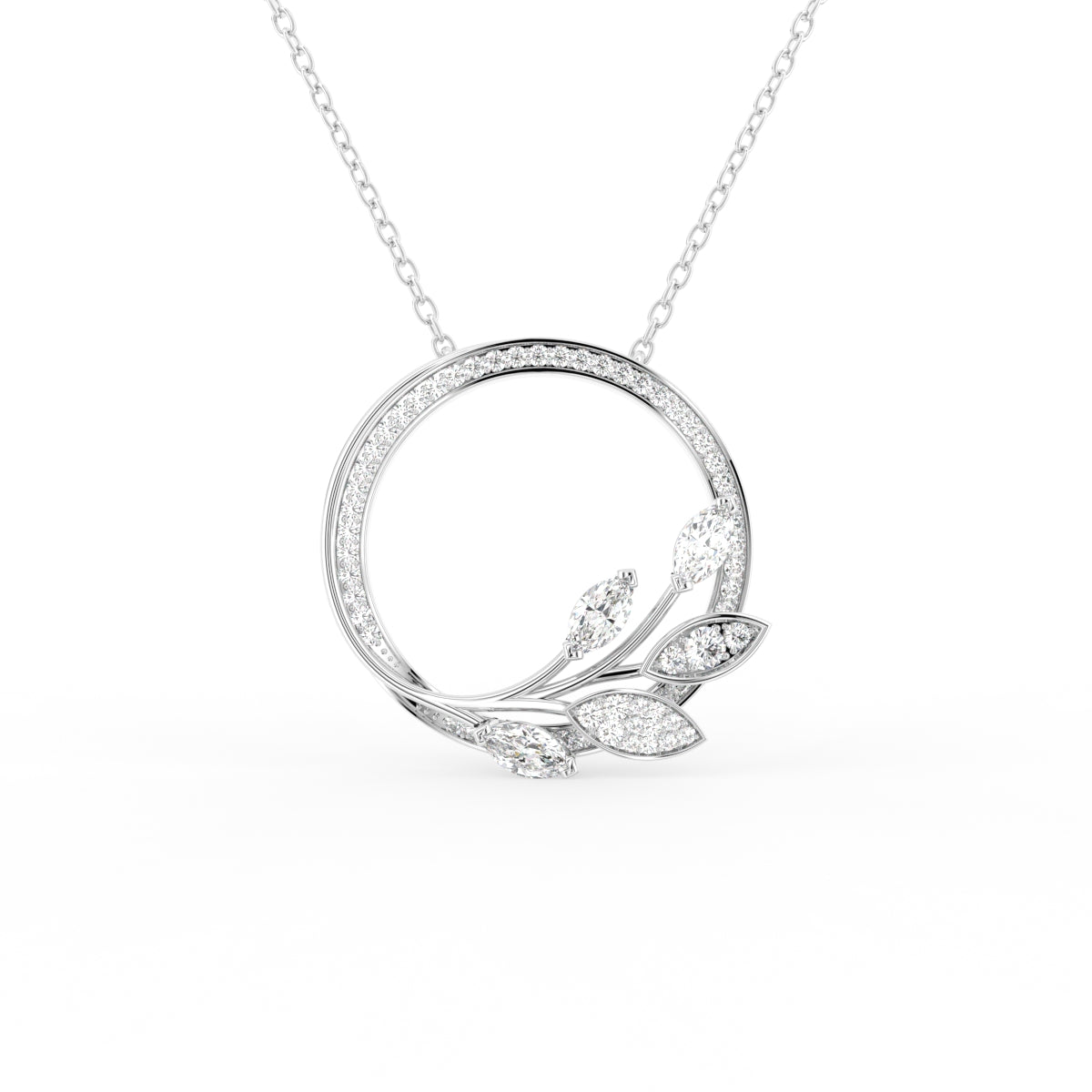18K Floral Leaf Diamond Pendant — FRONT