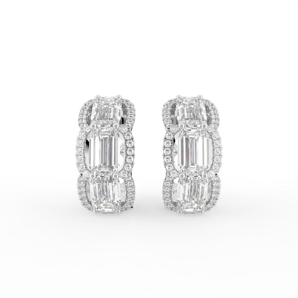 14K White Gold Pave Diamond Hoop Earrings — TOP