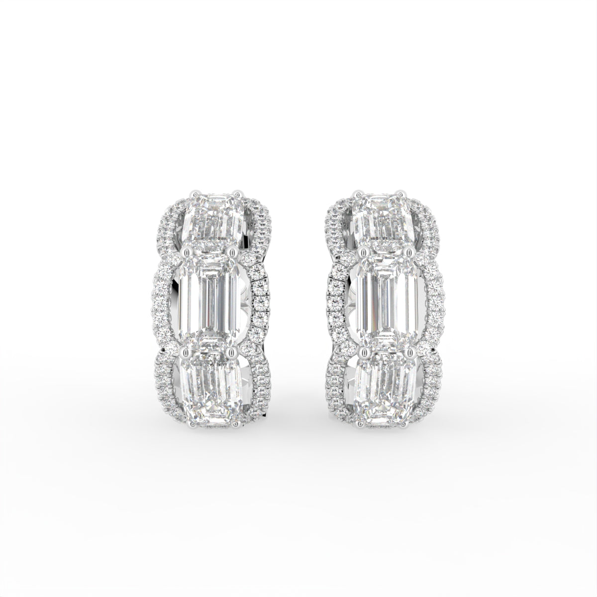 14K White Gold Pave Diamond Hoop Earrings — TOP