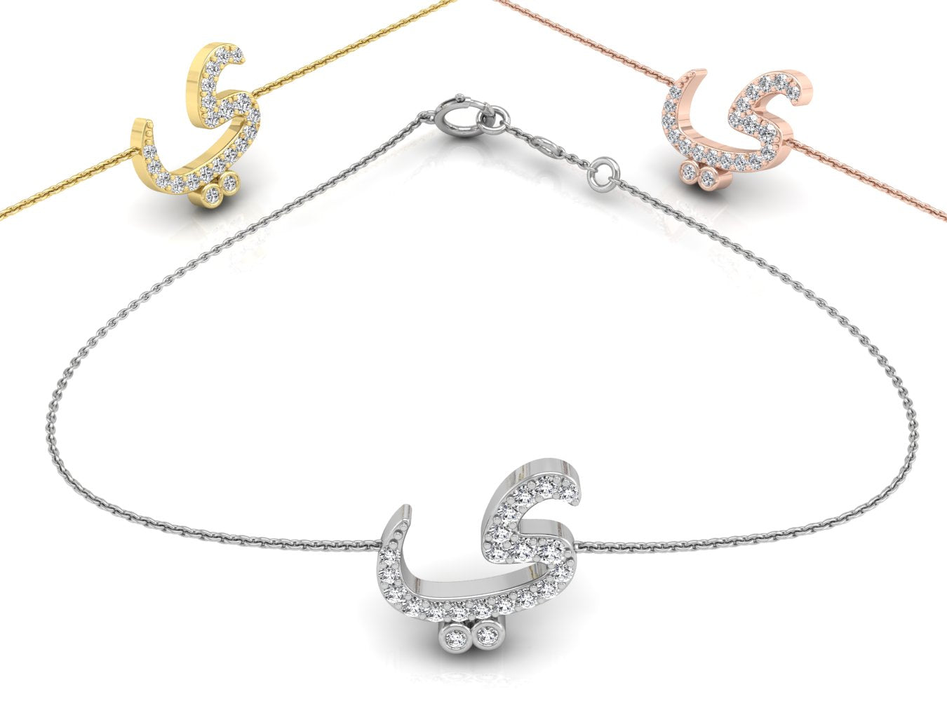 18K Arabic Alphabet Diamond Bracelet — 3 COLOR