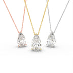 18K White Gold Solitaire Pear Diamond Pendant — 3 COLOR