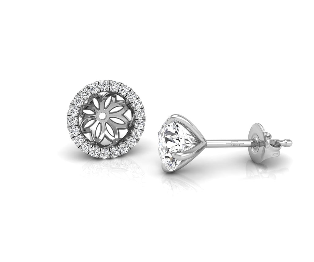 18K Halo Solitaire Diamond Stud Earrings — SIDE VIEW