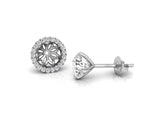 18K Halo Solitaire Diamond Stud Earrings — SIDE VIEW