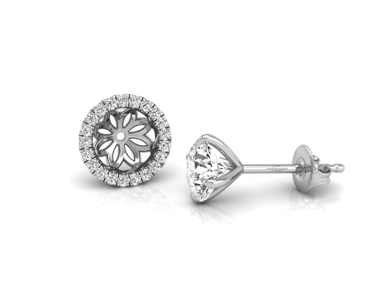 18K Halo Solitaire Diamond Stud Earrings — SIDE VIEW