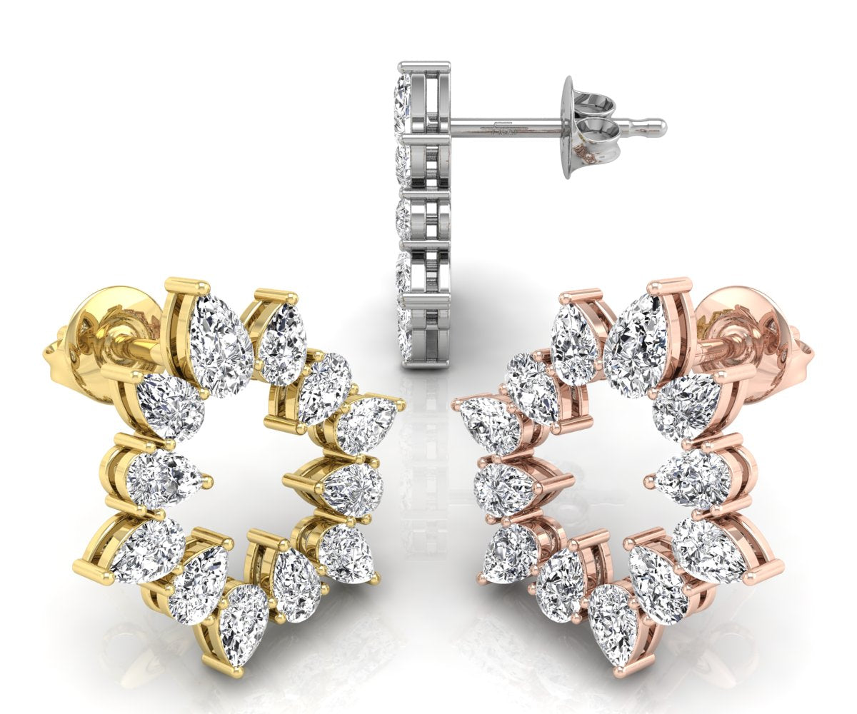 14K White Gold Pear Diamond Earrings — 3 COLOR