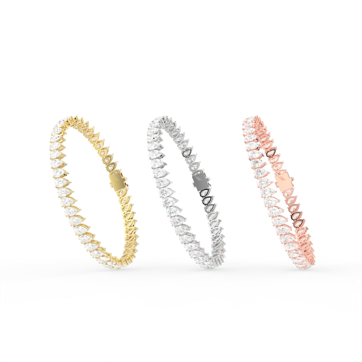 14K White Gold Tennis Pear Diamond Bracelet — 3 COLOR