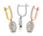 18K Halo Oval Diamond Drop Earrings — 3 COLOR