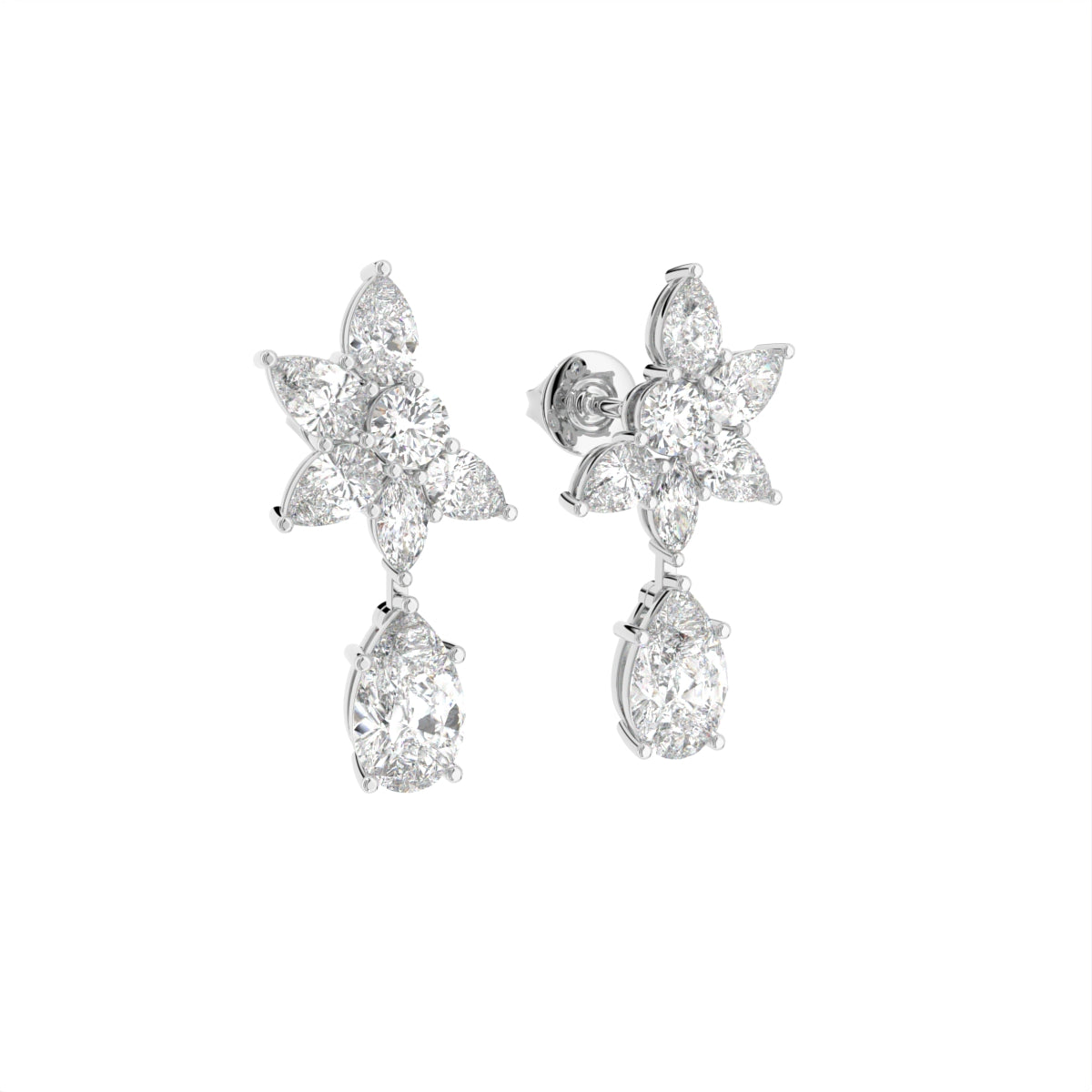 18K Diamond Drop Earrings — 3D VIEW