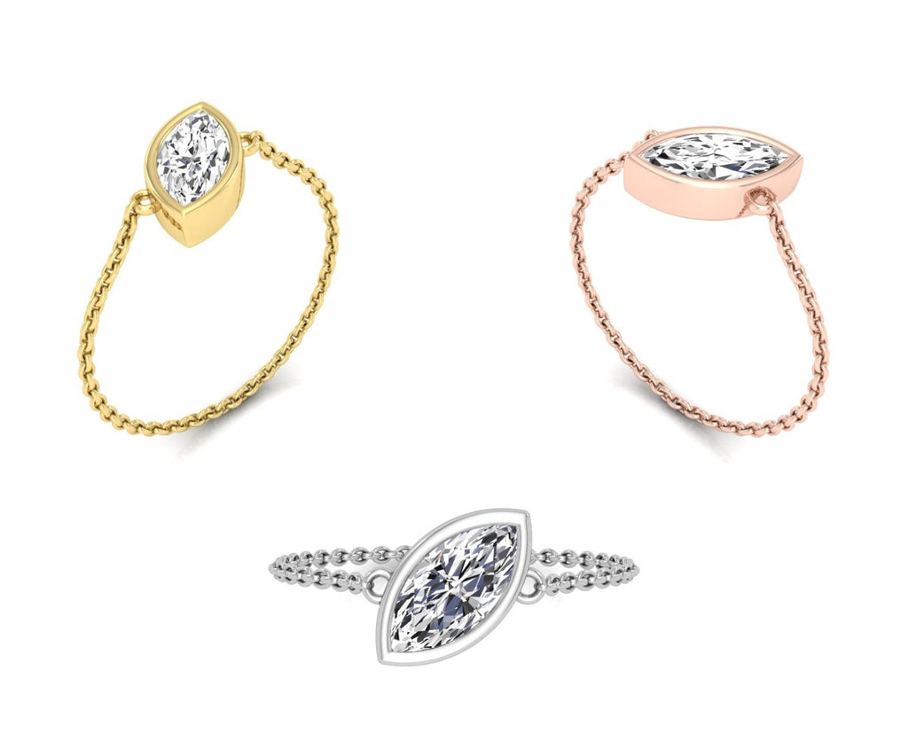 14K Solitaire Marquise Diamond Ring — 3 COLOR
