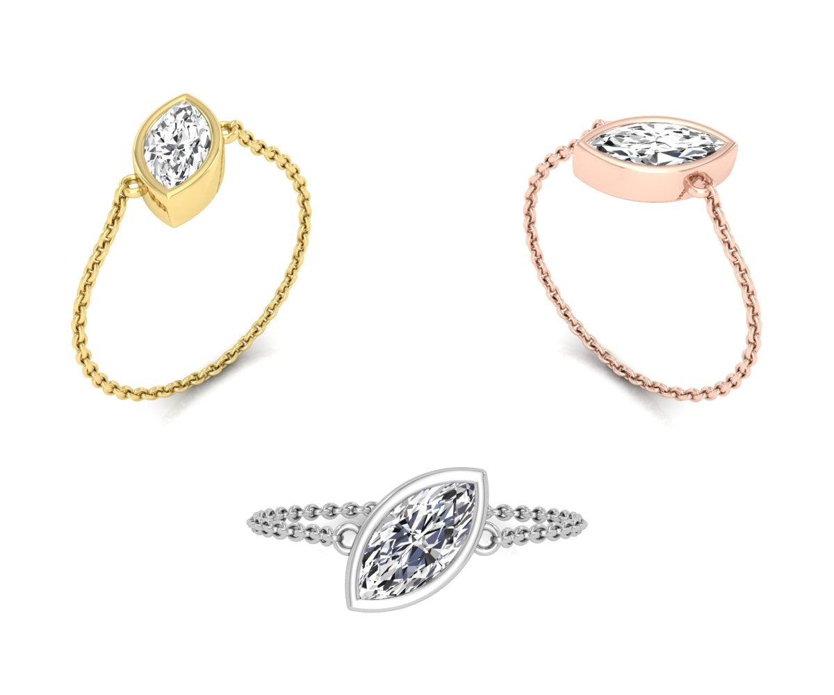 14K Solitaire Marquise Diamond Ring — 3 COLOR