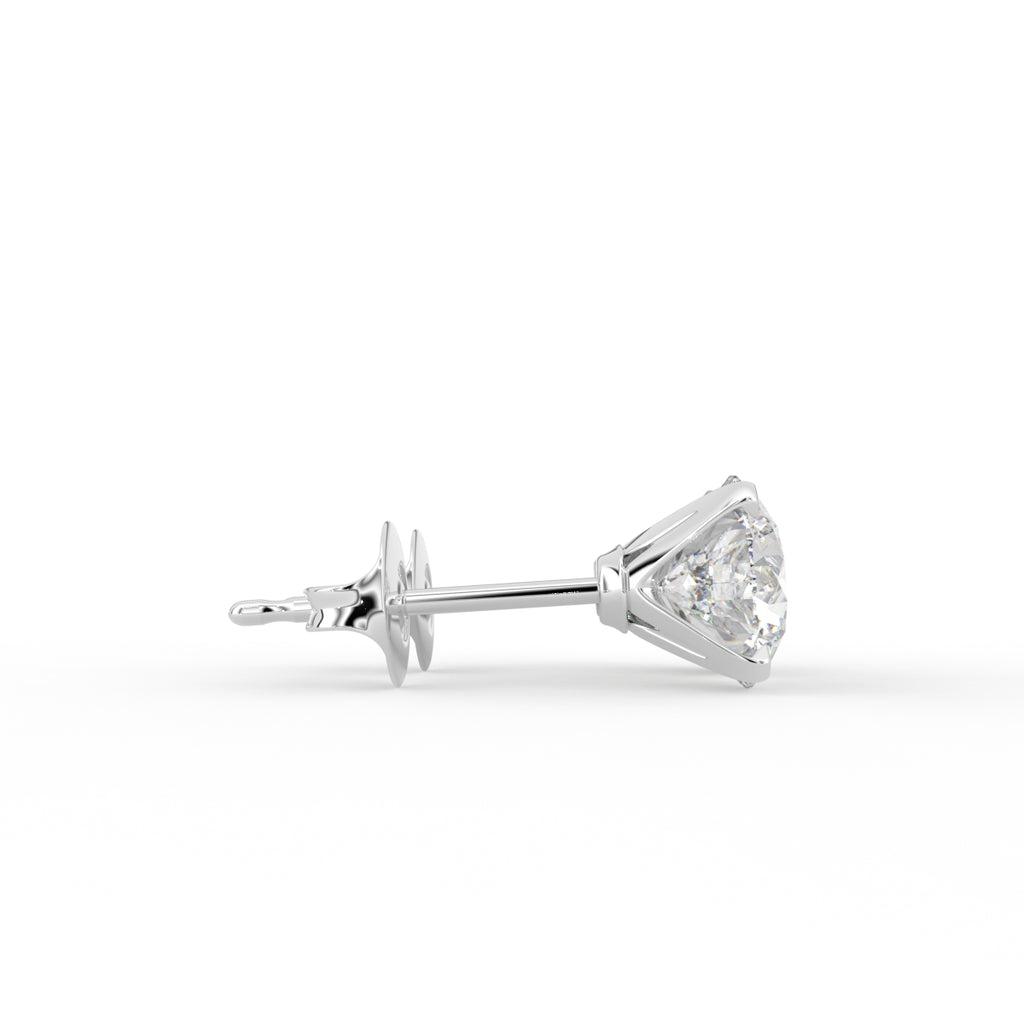 18K Round Solitaire Diamond Earrings — SIDE VIEW