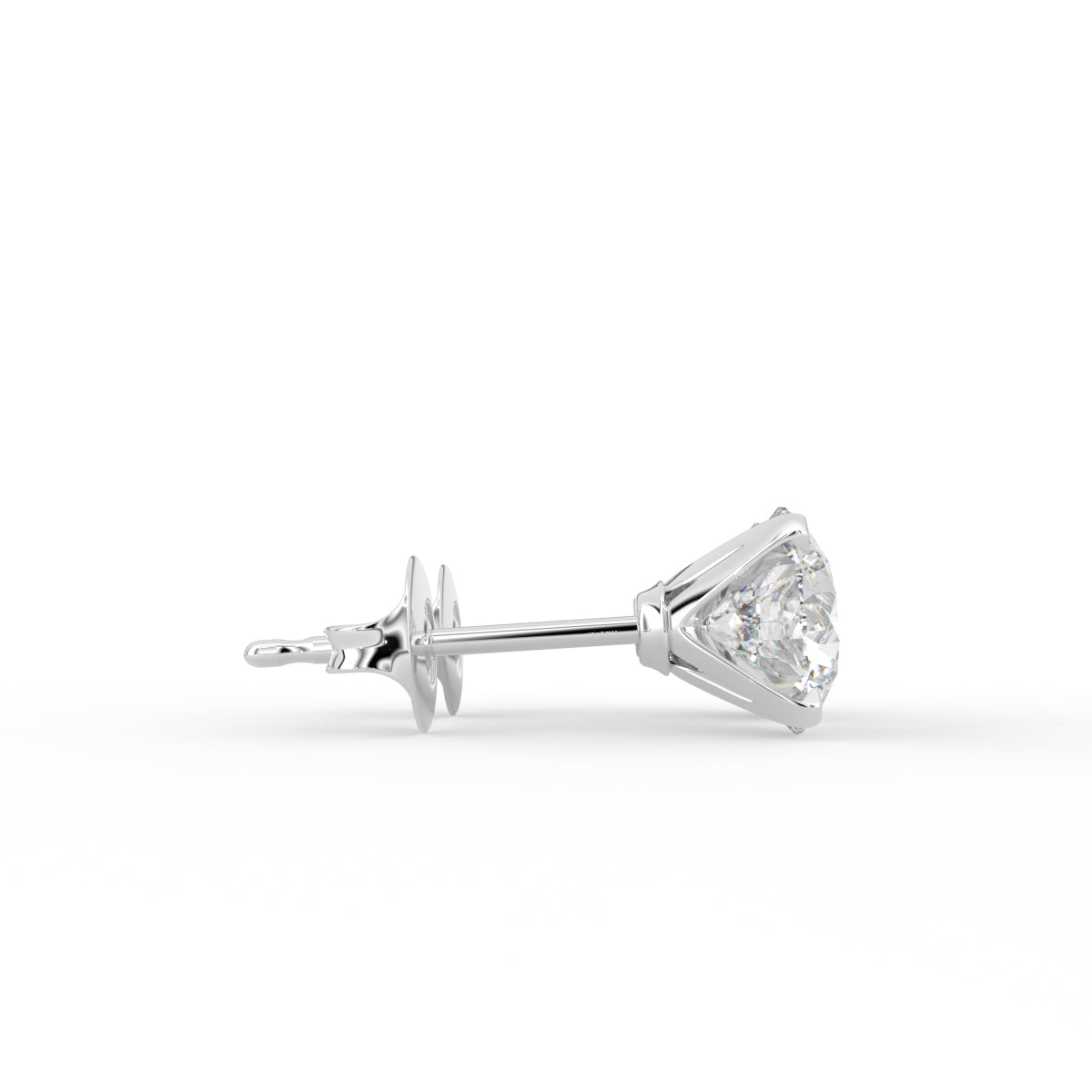 18K Round Solitaire Diamond Earrings — SIDE VIEW