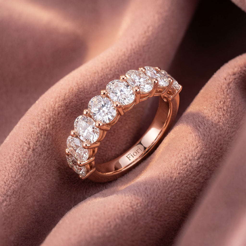 18K Half Eternity Oval Diamond Ring — AI cloth, in-house