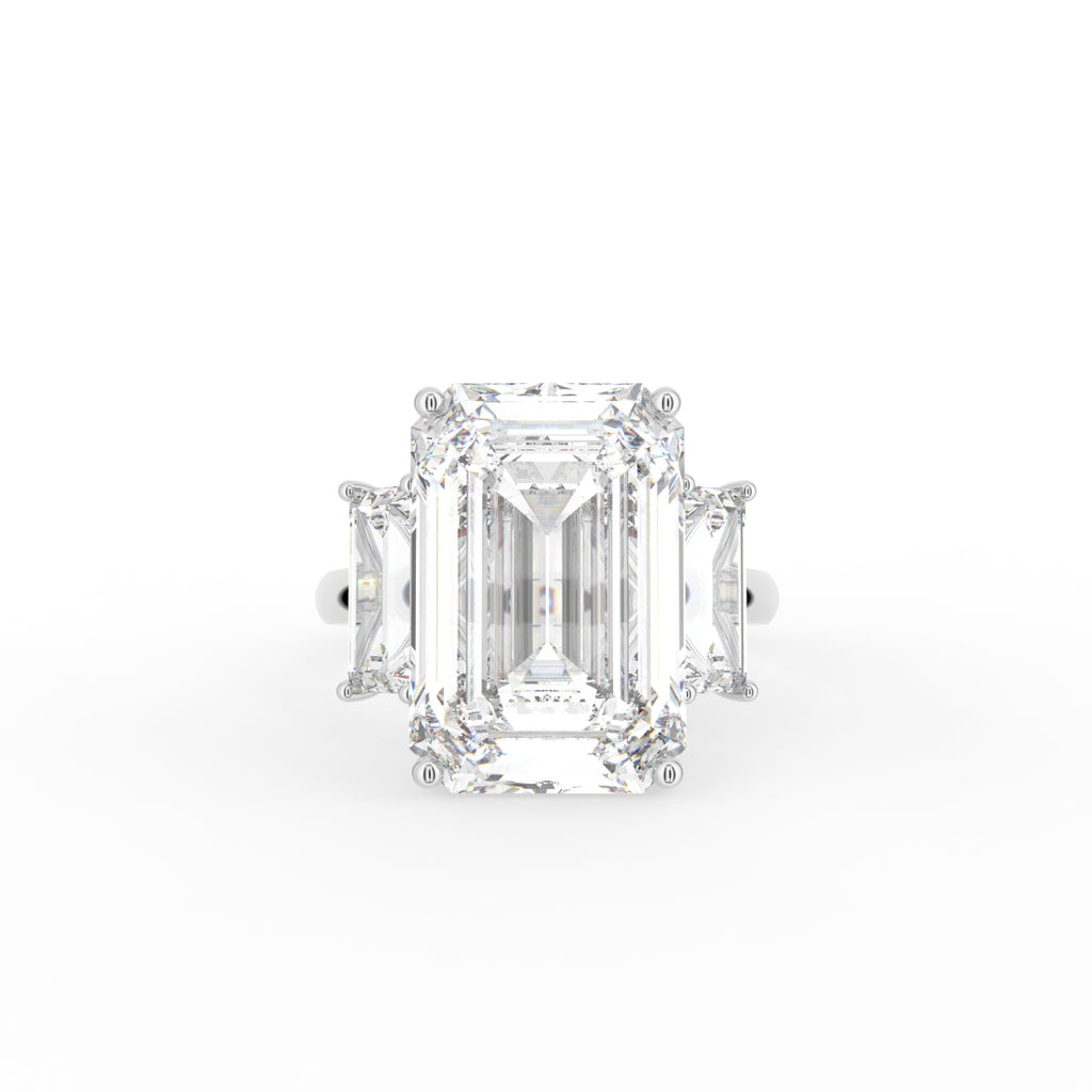 18K White Gold Trilogy Emerald Cut Diamond Ring — TOP