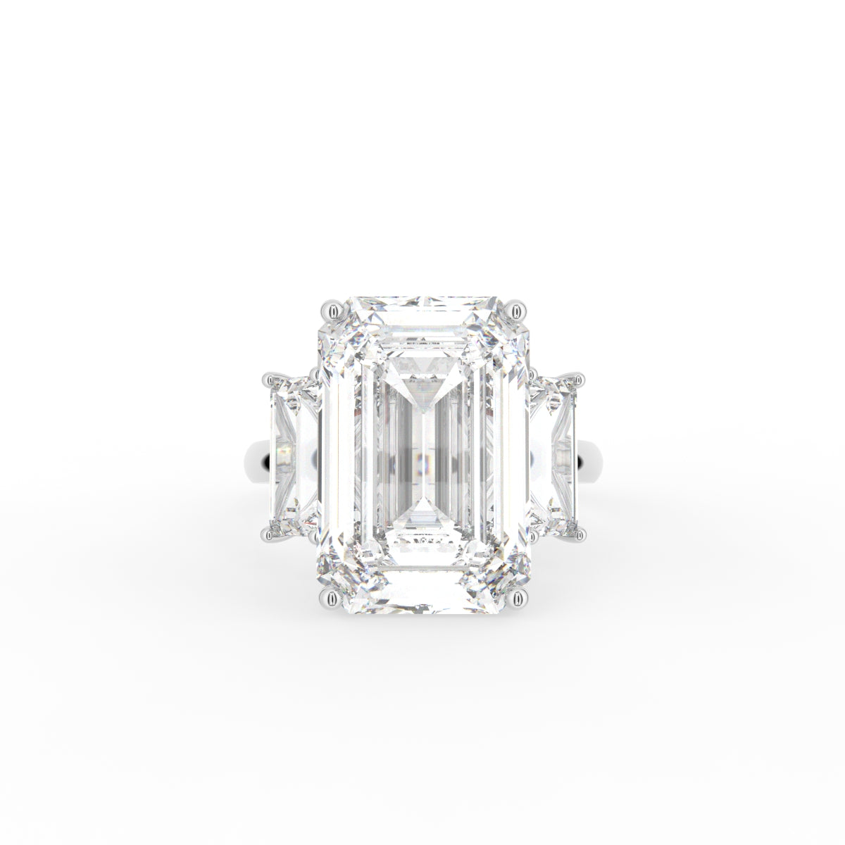 18K White Gold Trilogy Emerald Cut Diamond Ring — TOP