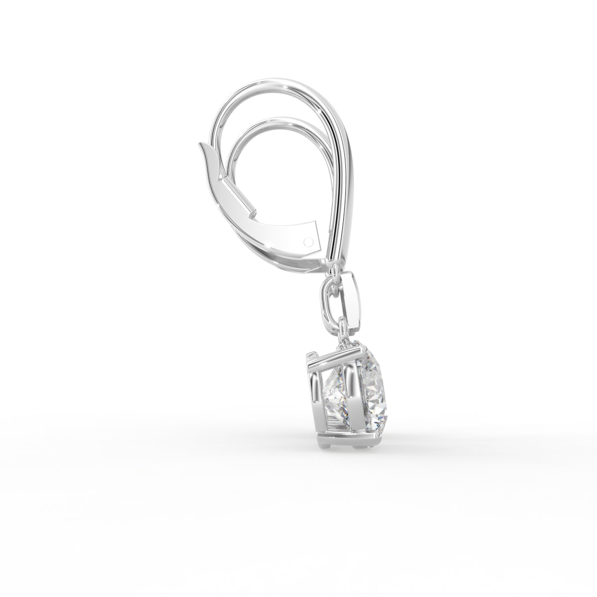 18K Round Solitaire Diamond Drop Earrings — SIDE VIEW