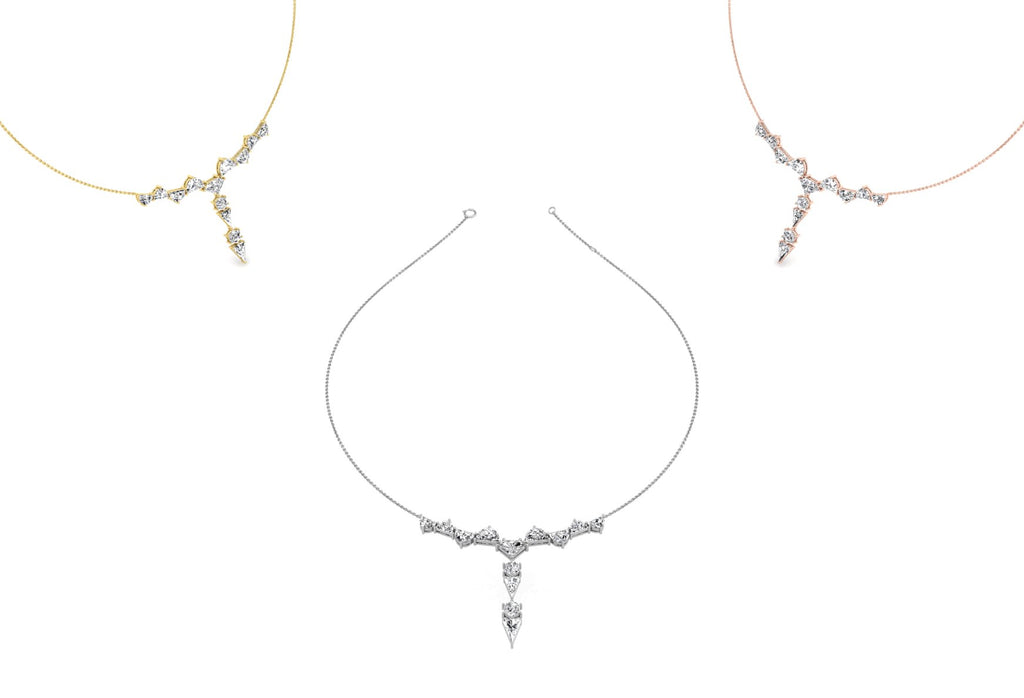 18K White Gold Teardrop Diamond Necklace — 3 COLOR