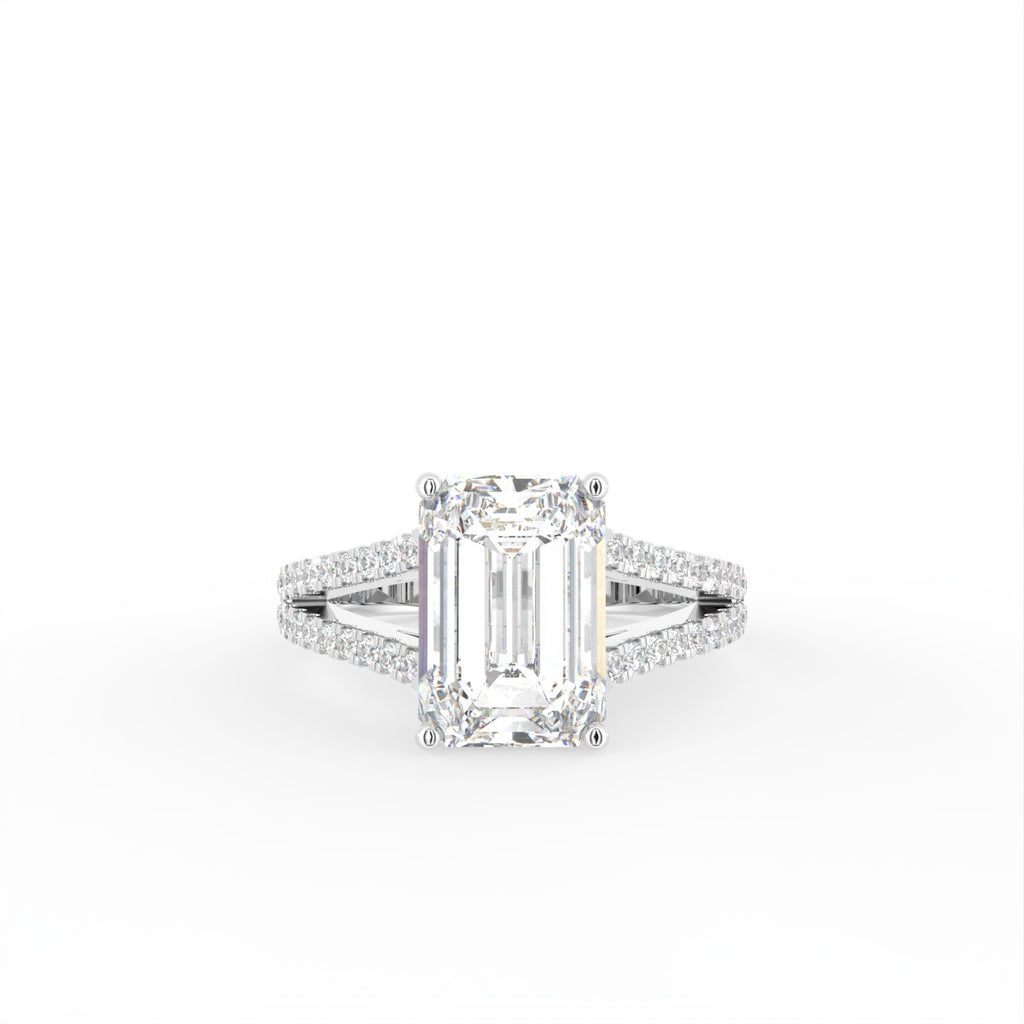 18K White Gold Solitaire Crisscut Emerald Diamond Ring — TOP