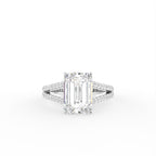 18K White Gold Solitaire Crisscut Emerald Diamond Ring — TOP