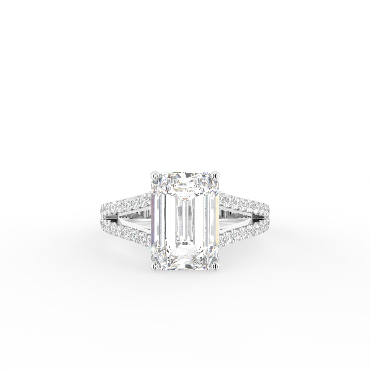 18K White Gold Solitaire Crisscut Emerald Diamond Ring — TOP