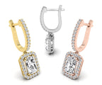 18K Halo Emerald Cut Diamond Drop Earrings — 3 COLOR