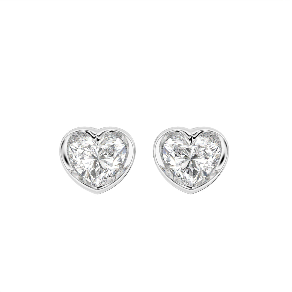 18K Solitaire Heart Diamond Stud Earrings — TOP