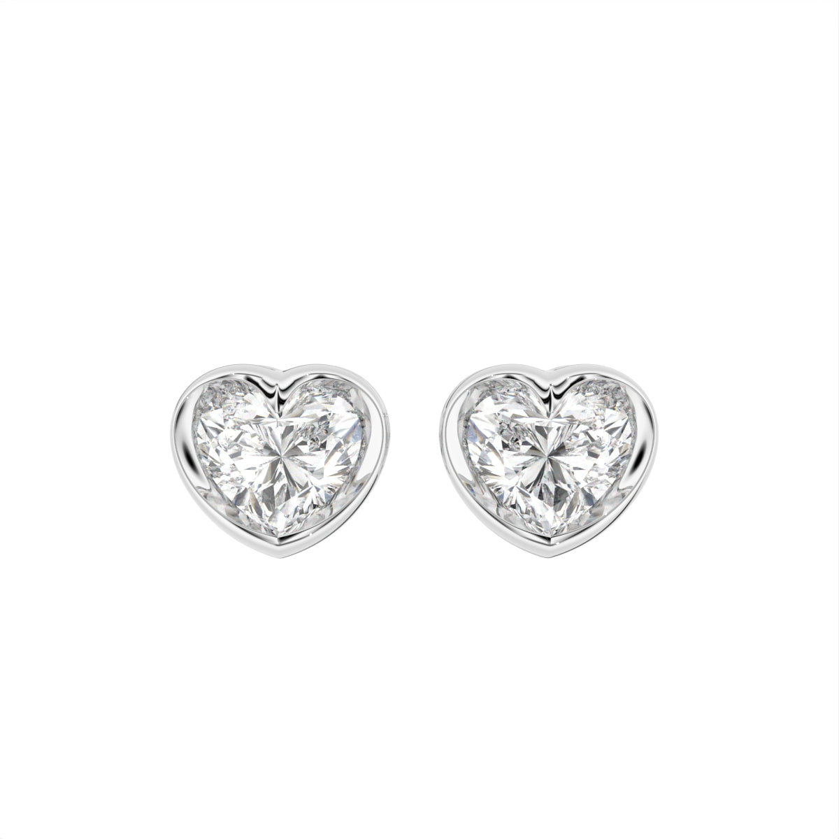 18K Solitaire Heart Diamond Stud Earrings — TOP