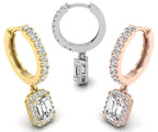 18K Emerald Halo Drop Diamond Earrings — 3 COLOR