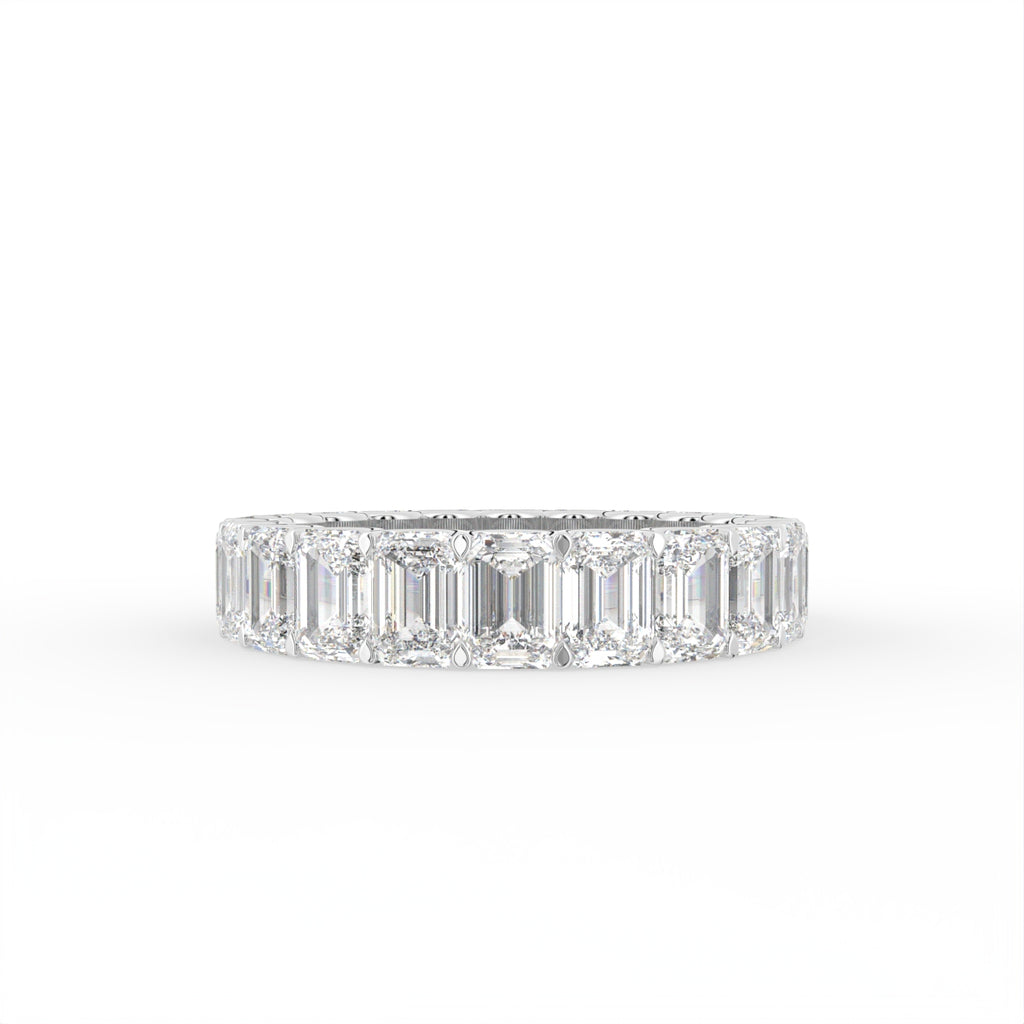 14K White Gold Emerald Diamond Full Eternity Ring — TOP