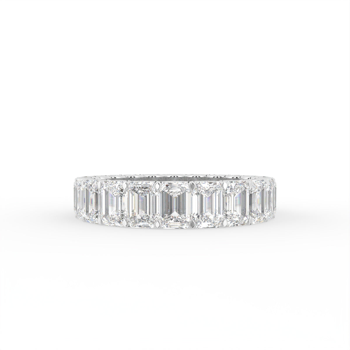 14K White Gold Emerald Diamond Full Eternity Ring — TOP