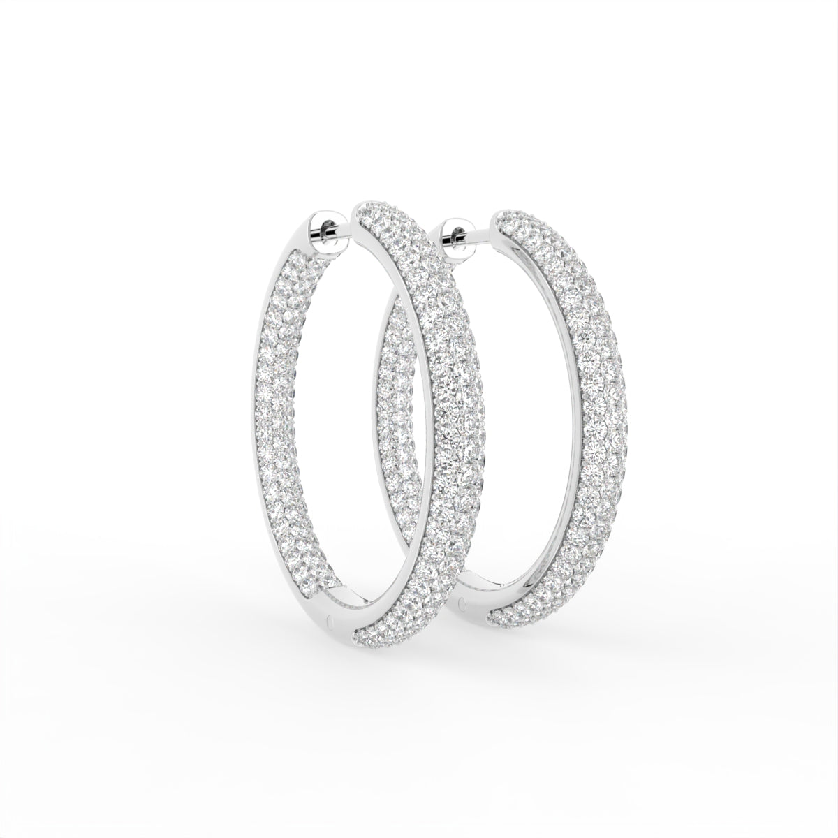 18K Diamond Hoop Earrings — 3D VIEW