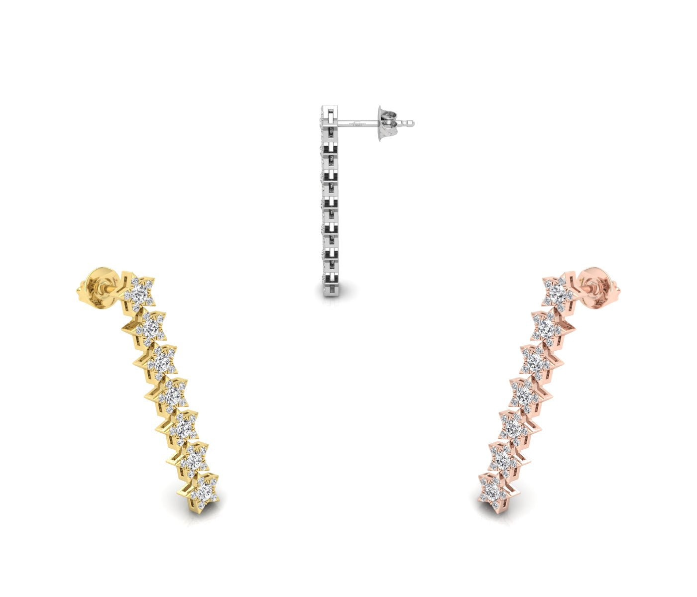 18K Round Star Drop Diamond Earrings — 3 COLOR