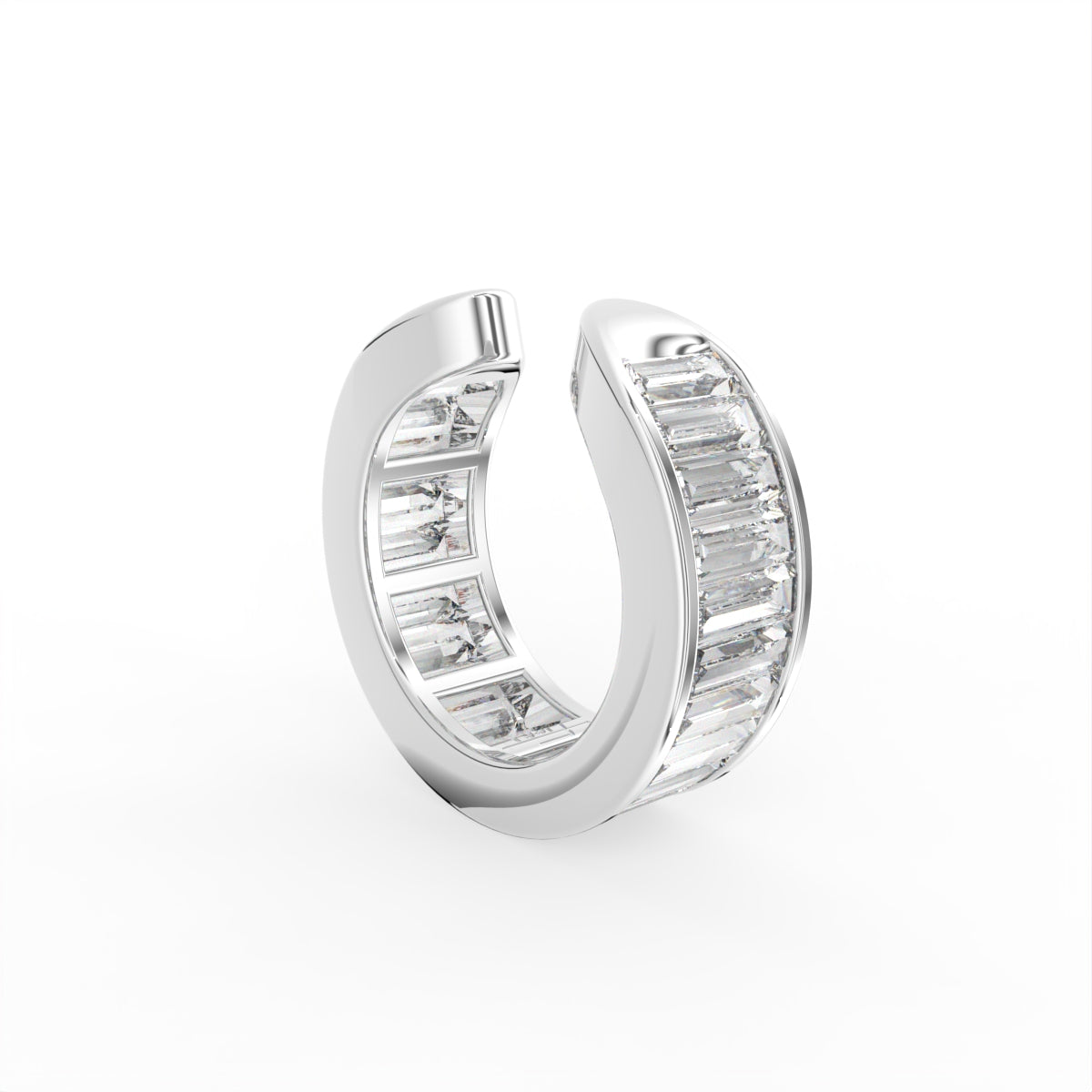 18K Baguette Diamond Piercing Earrings — 3D VIEW