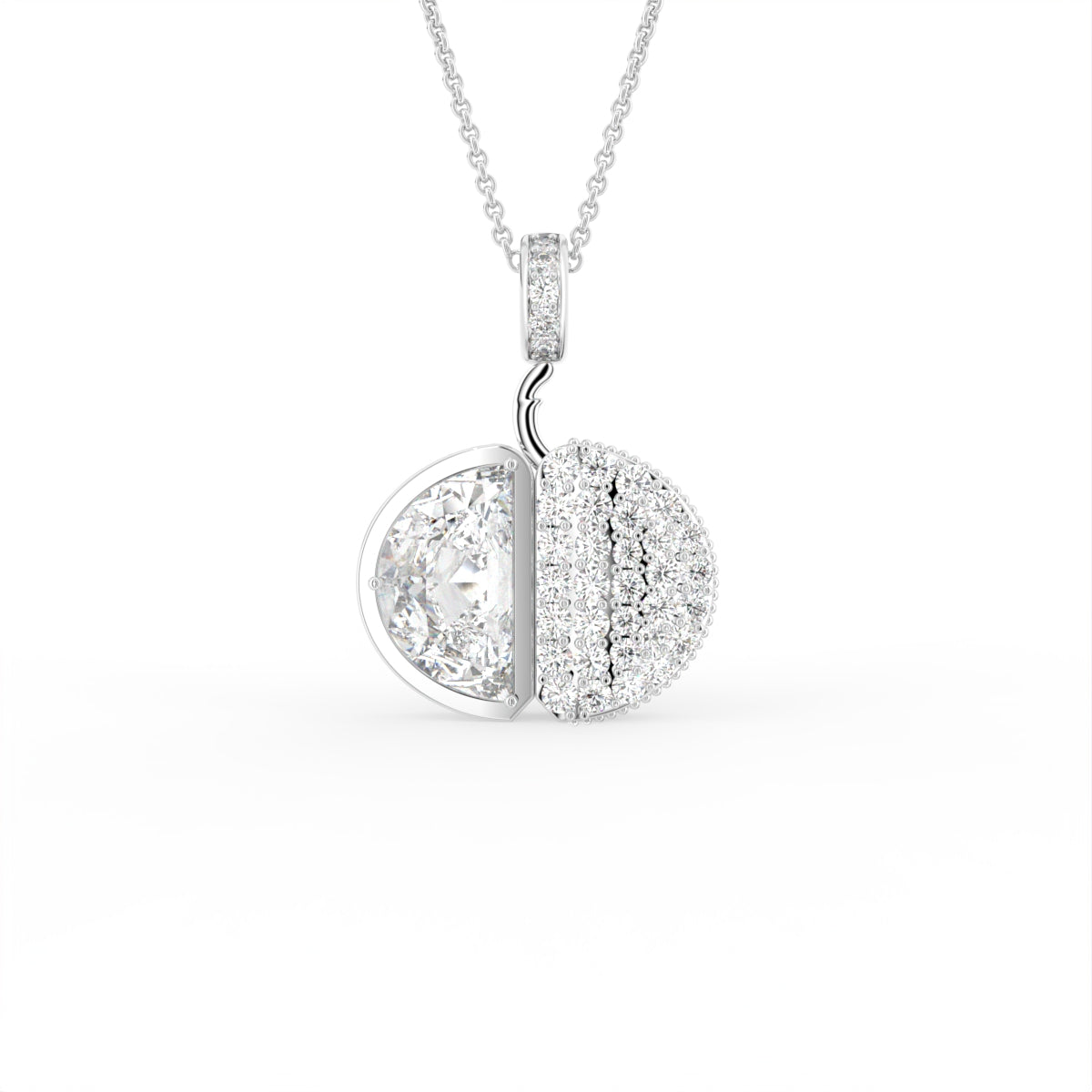 18K Solitaire Pave Diamond Pendant — FRONT