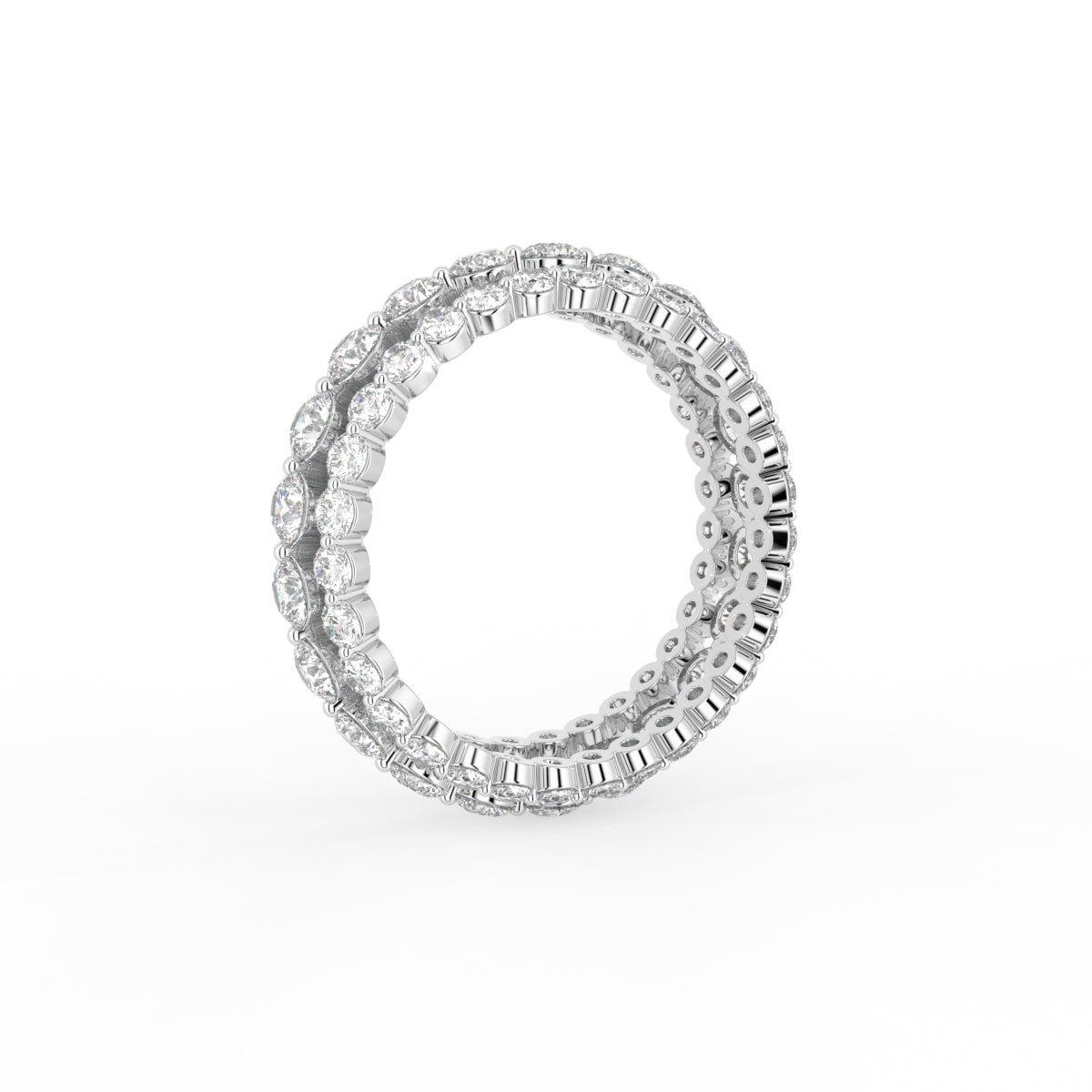 18K Yellow Gold Eternity Round Diamond Band Ring — 3D VIEW