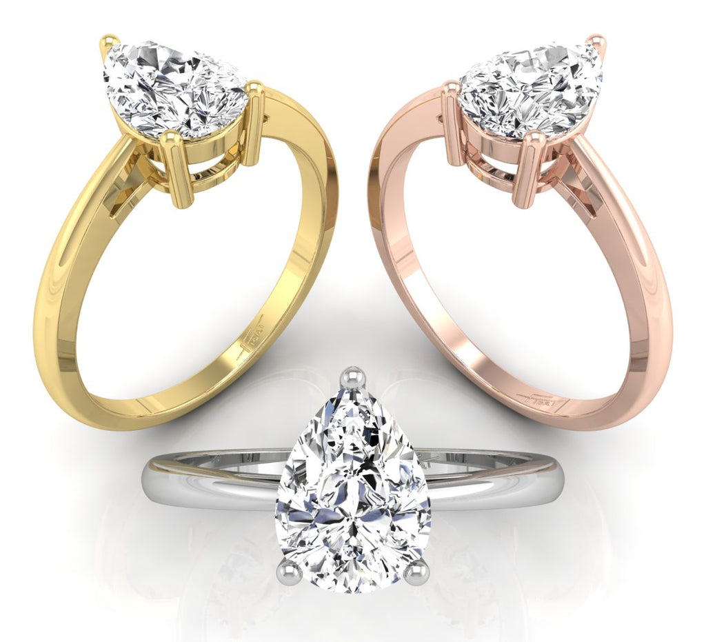 18K Solitaire Pear Diamond Ring — 3 COLOR