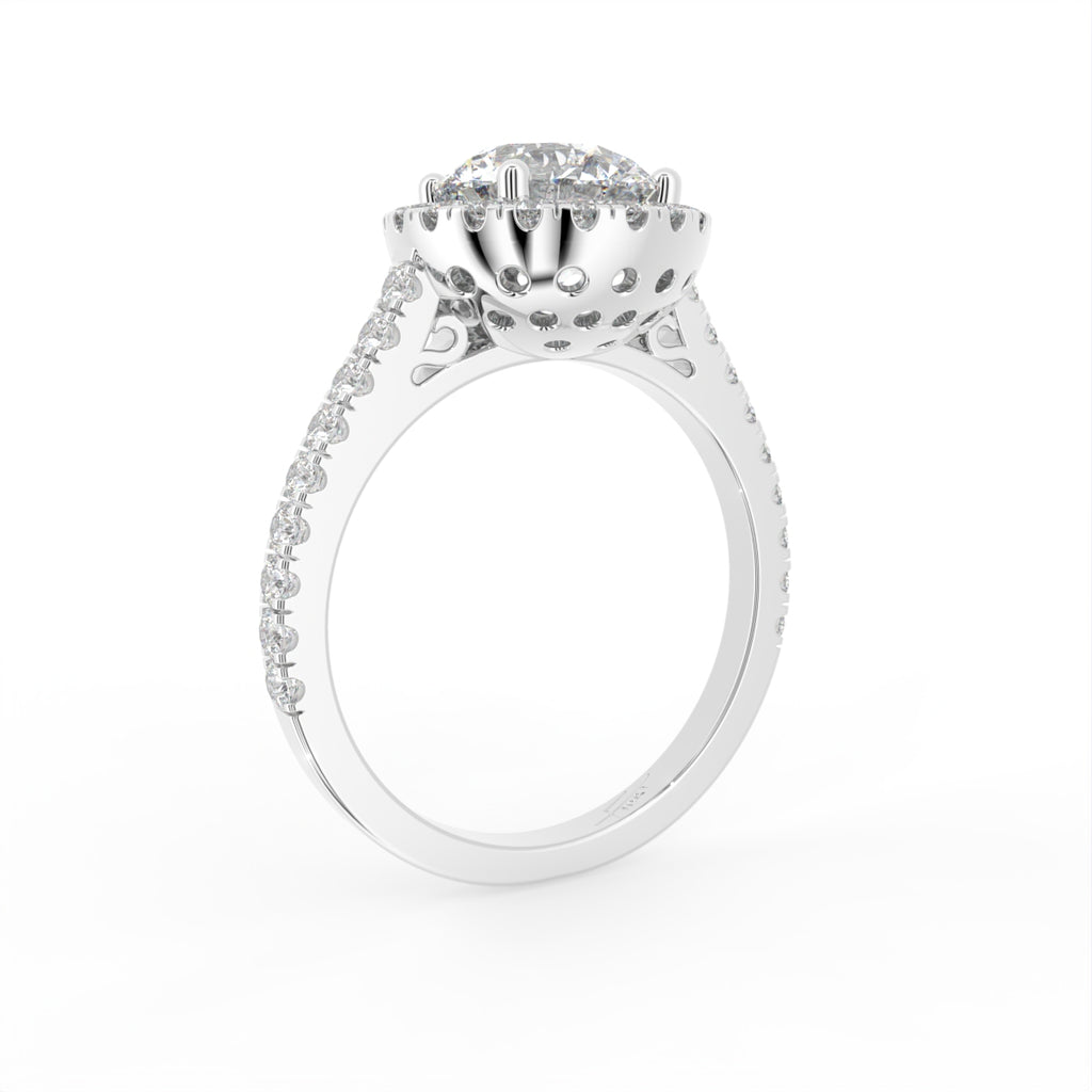 18K Halo Round Diamond Engagement Ring — 3D VIEW