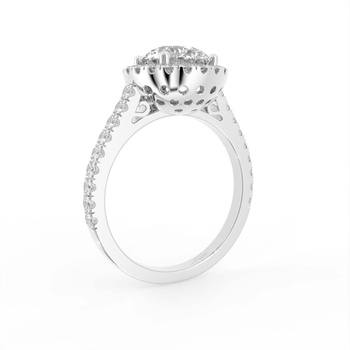 18K Halo Round Diamond Engagement Ring — 3D VIEW
