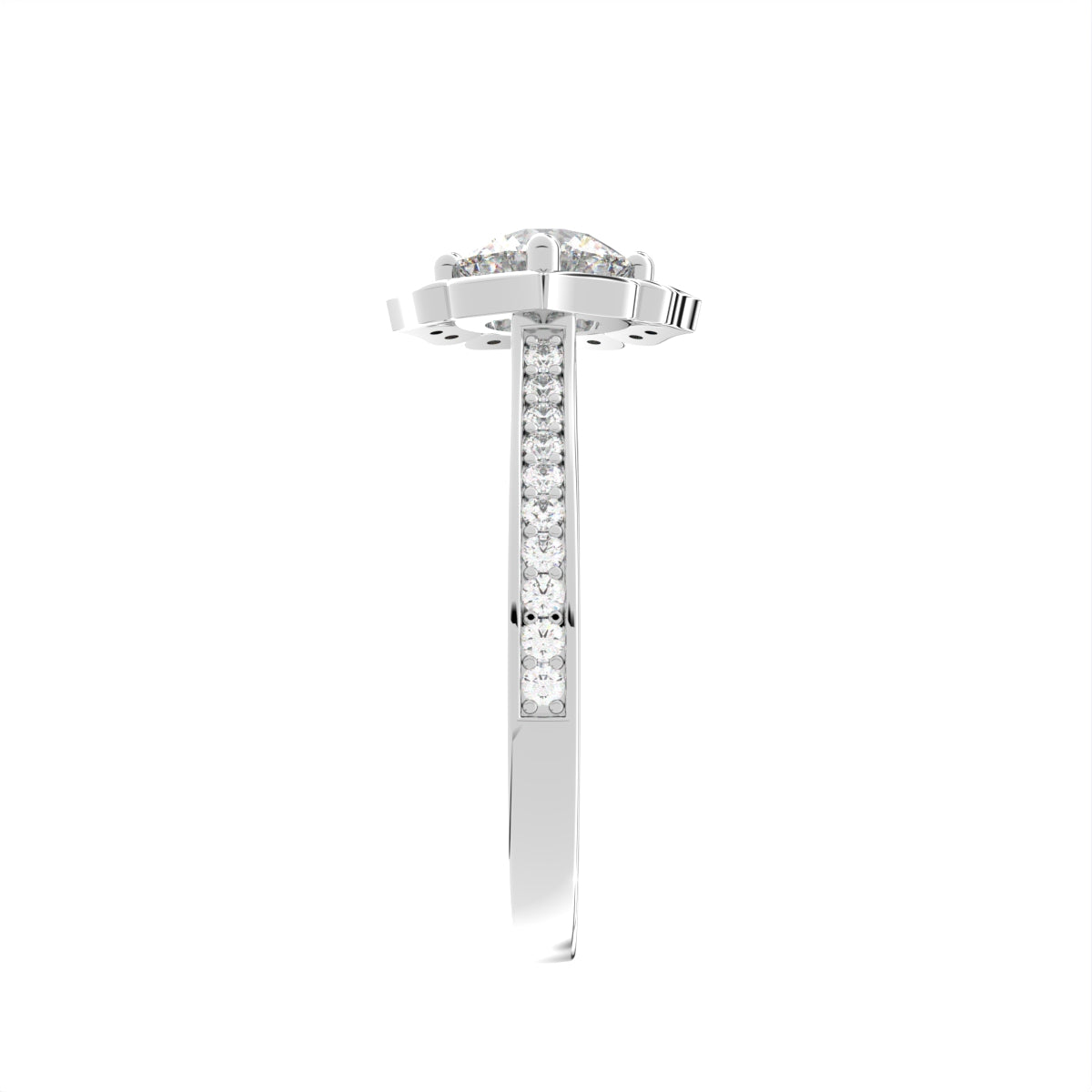 18K Halo Round Diamond Ring — SIDE